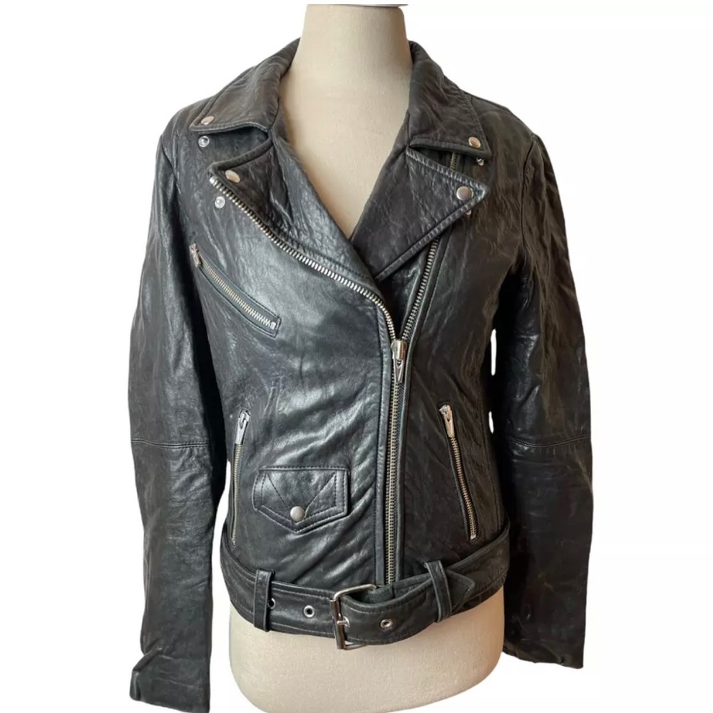 Veda Women's Black Lamb Distressed Leather Motorcycle Jacket Size S